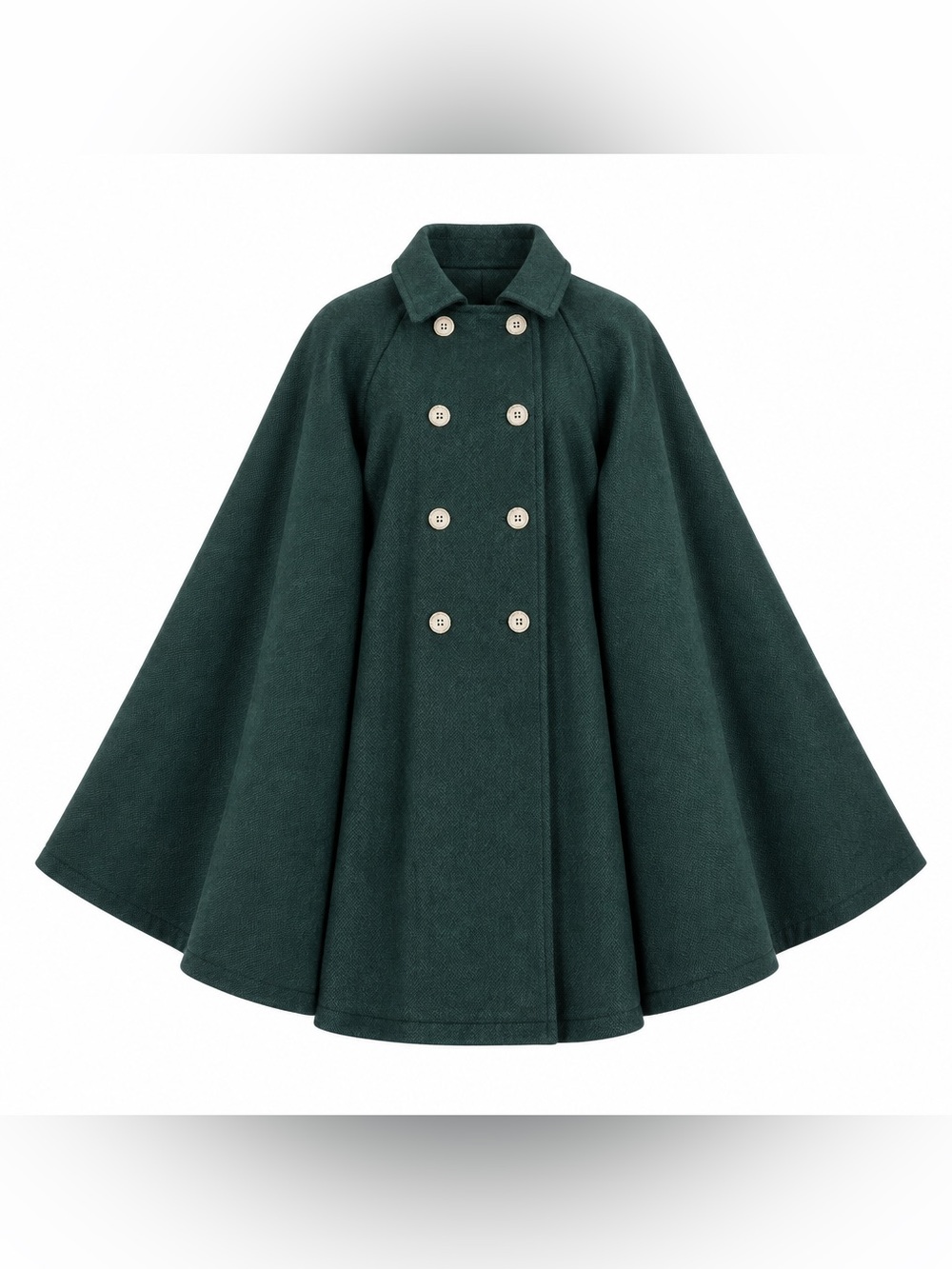 Women’s Dark Green Double-Breasted Cape Coat Poncho Size S
